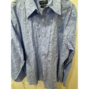 Lauren Ralph Lauren Mens XL Blue Paisley Stretch Dress Shirt Regular 17 34/35